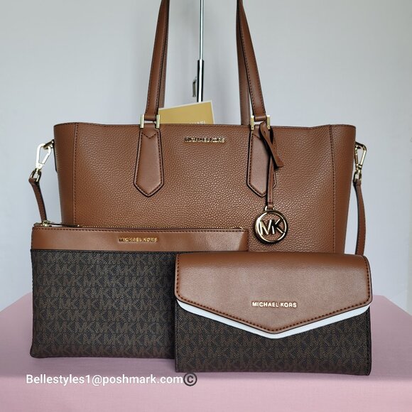 MICHAEL KORS Kimberly Embossed (PU) Large 3-in-1 Tote SET- Brown/Luggage 🎈$198. - Picture 3 of 16